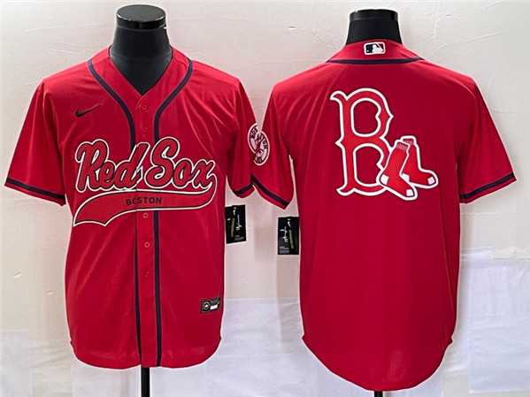 Mens Boston Red Sox Red Team Big Logo With Patch Cool Base Stitched Baseball Jersey->boston red sox->MLB Jersey